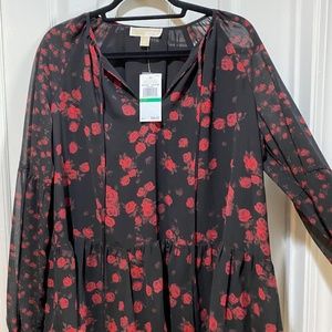 NWT MICHAEL Michael Kors Black Red Currant Blouse Size Large